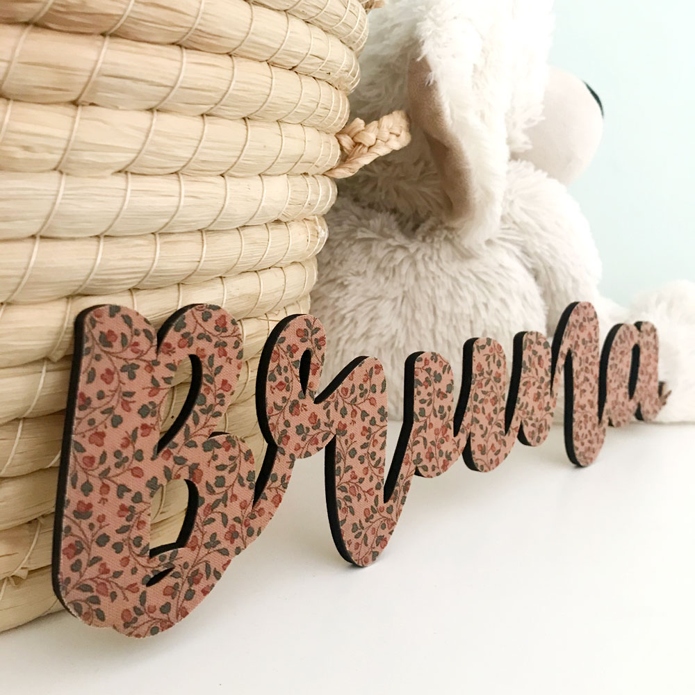 Name in wood and fabric FLOWERS