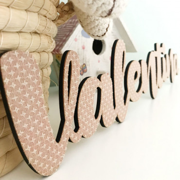 Name in wood and fabric PINK