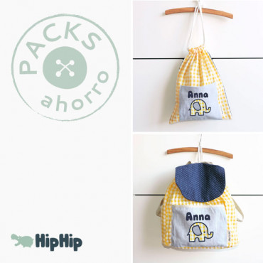 Pack guardería Hiphip Lemon Topos MOCHILA + BOLSA MERIENDA