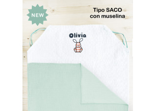 Sábana SACO muselina MINT para hamaca Escuela HipHip con el nombre