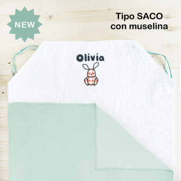 Bed sheet SACO muslin MINT for hammock School CORAL HipHip with the name