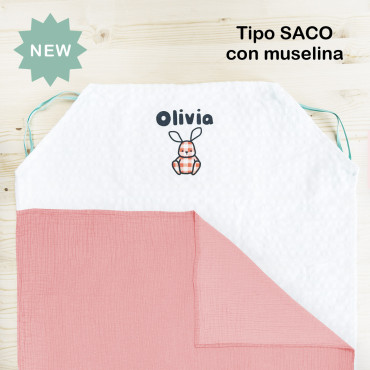 Bed sheet SACO muslin ROSE for hammock School CORAL HipHip with the name