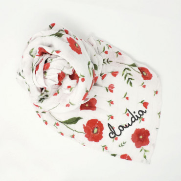 Muslin SUMMER POPPY with your name (optional)