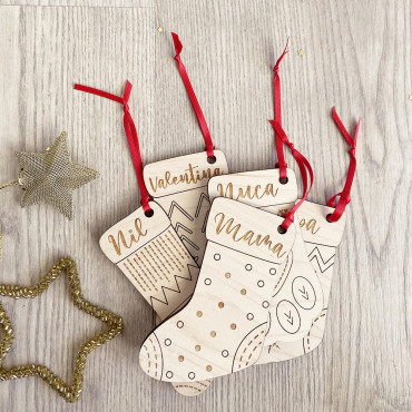 Christmas Ornament - Wooden Stocking x 5