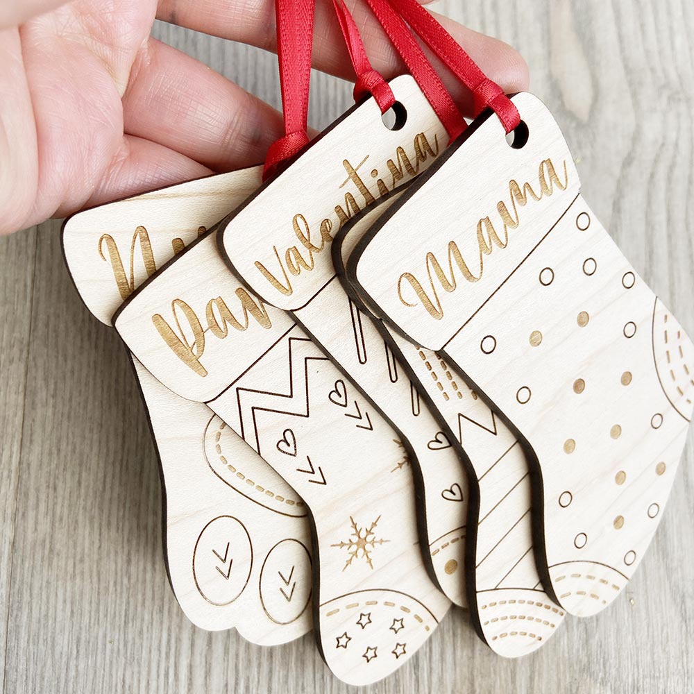Christmas Ornament - Wooden Stocking x 3