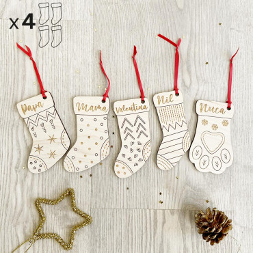 Christmas Ornament - Wooden Stocking x 4