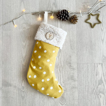 Christmas Stocking Dots Mustard with the name