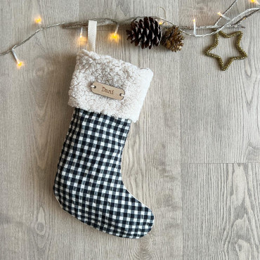 Christmas Stocking Black Vichy with the name