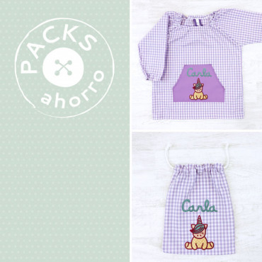 Nursery School pack SMOCK + CLOTHES BAG UNICORN