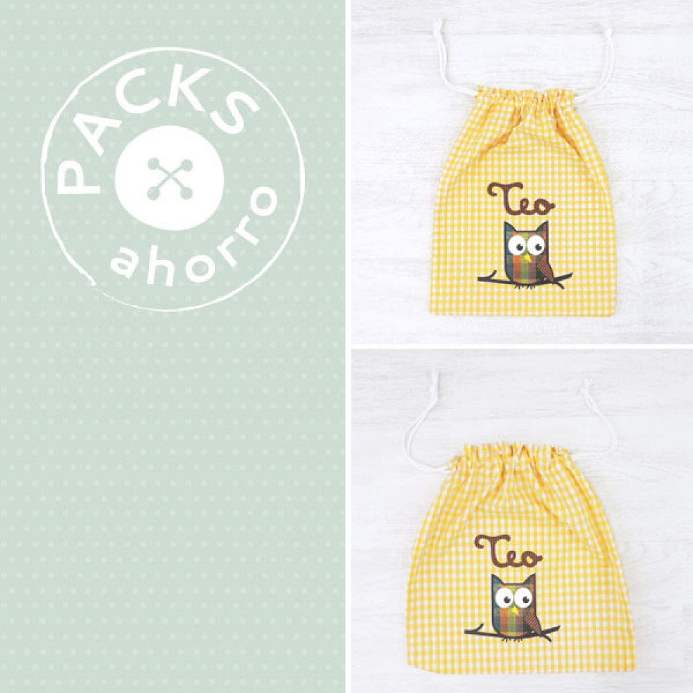Nursery School pack CLOTHES BAG + SNACK BAG OWL