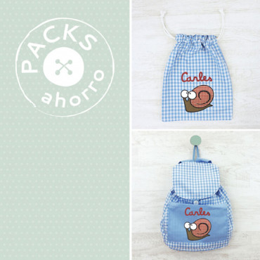 Pack guardería conjunto MACUTO + BOLSA MERIENDA CARACOL