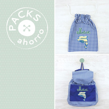 Nursery School pack BACKPACK + SNACK BAG DELPHIN