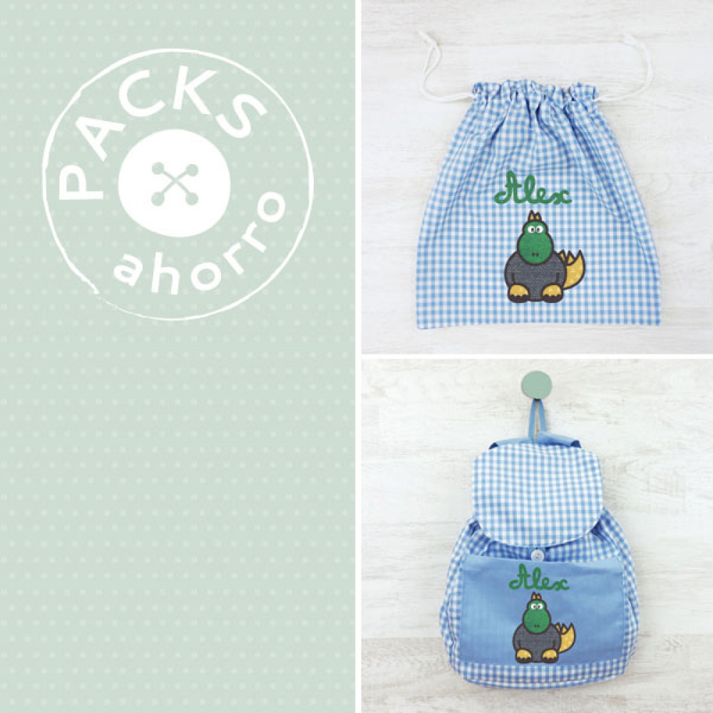 Nursery School pack BACKPACK + CLOTHES BAG DINO