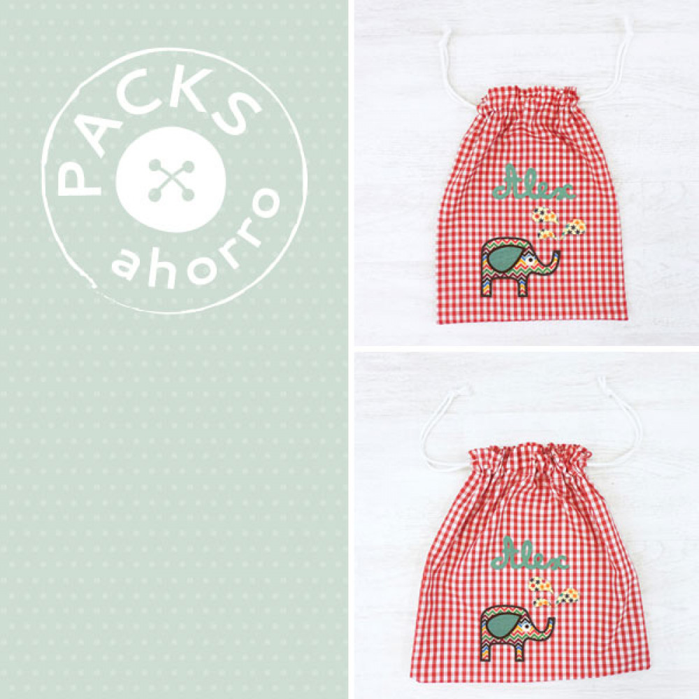Nursery School pack CLOTHES BAG + SNACK BAG ELEPHANT