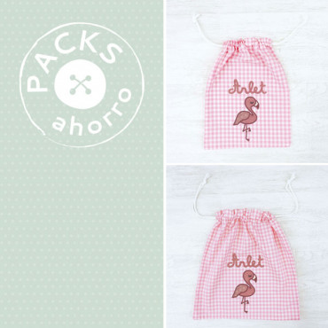 Nursery School pack CLOTHES BAG + SNACK BAG FLAMINGO