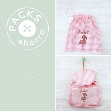 Nursery School pack BACKPACK + CLOTHES BAG FLAMINGO