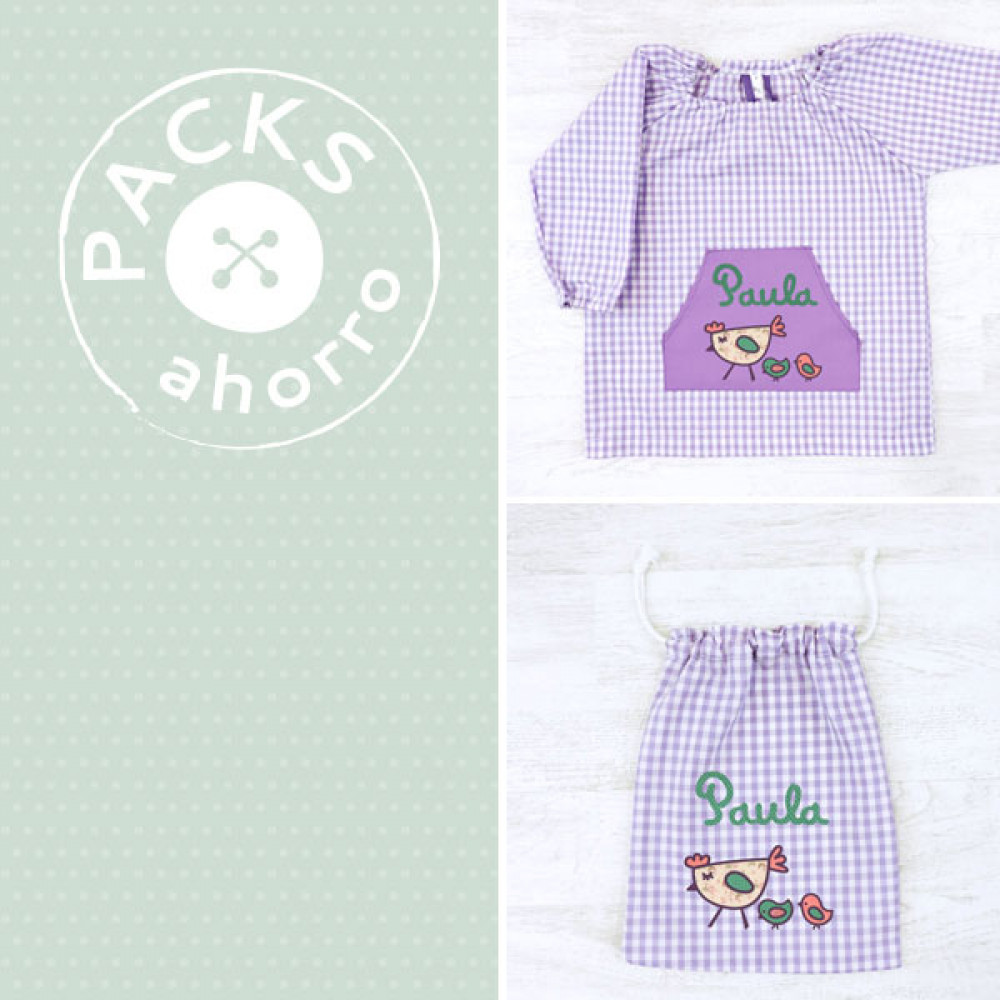 Nursery School pack SMOCK + SNACK BAG HEN & CHICKS