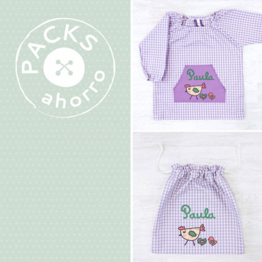 Nursery School pack SMOCK + CLOTHES BAG HEN & CHICKS