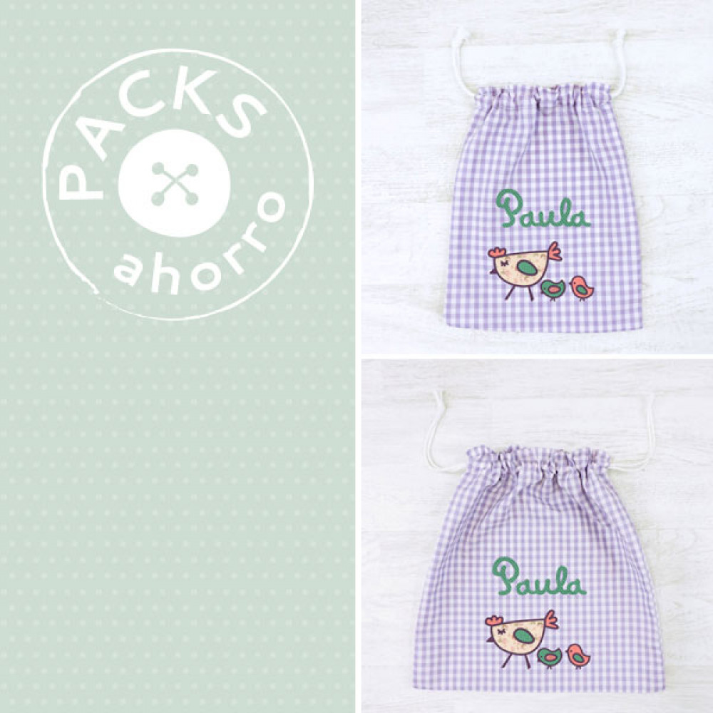 Nursery School pack CLOTHES BAG + SNACK BAG HEN & CHICKS