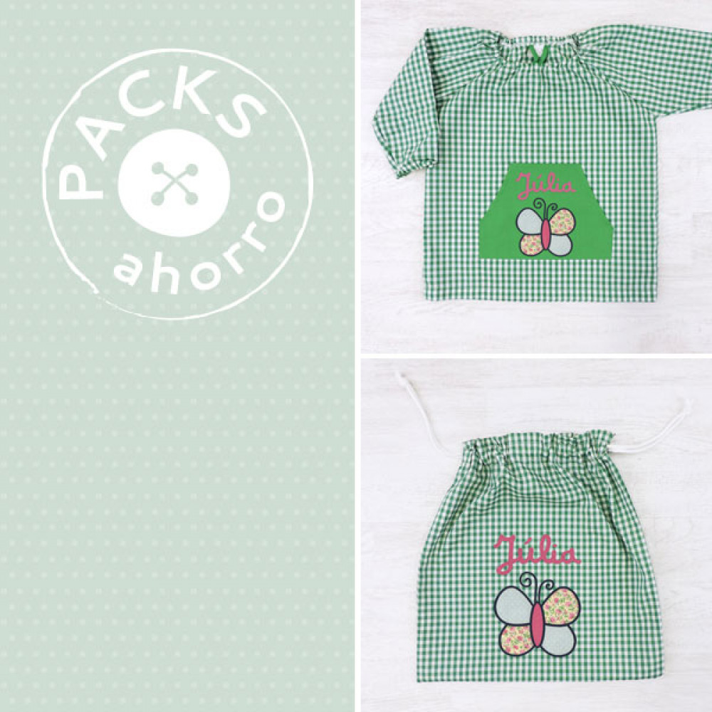 Nursery School pack SMOCK + CLOTHES BAG BUTTERFLY