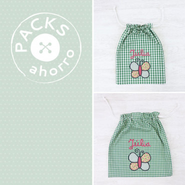 Nursery School pack CLOTHES BAG + SNACK BAG BUTTERFLY