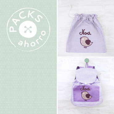 Pack guardería conjunto MACUTO + BOLSA ROPA PAJARITO