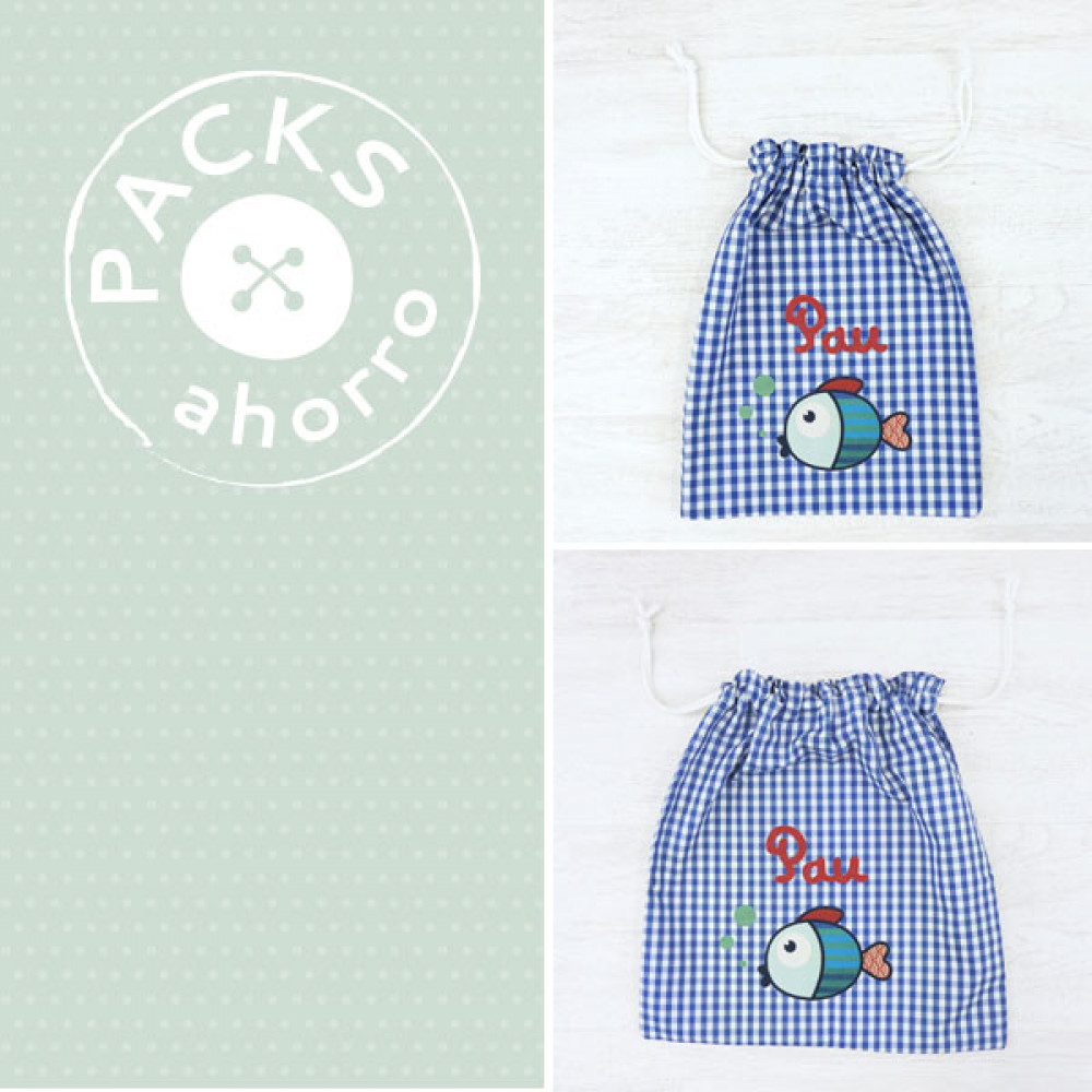 Nursery School pack CLOTHES BAG + SNACK BAG FISH