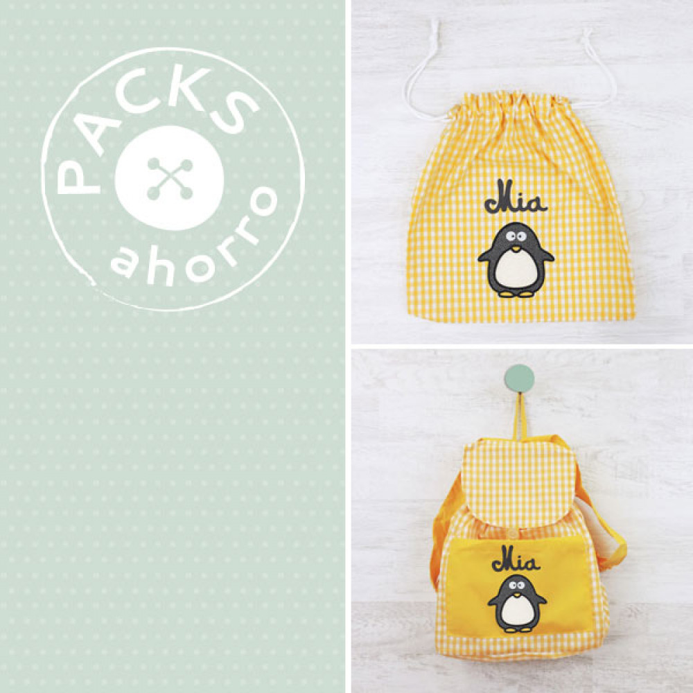 Nursery School pack BACKPACK + CLOTHES BAG PENGUIN