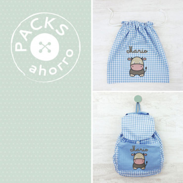 Nursery School pack BACKPACK + CLOTHES BAG COW